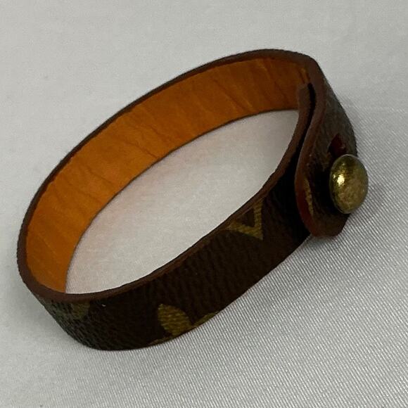 Louis Vuitton Monogram Canvas Vachetta Leather Bracelet Bonze - Picture 3 of 11